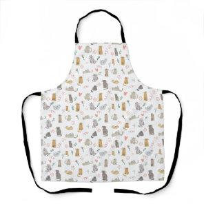 Cute Whimsical Cats Pattern Illustration Apron