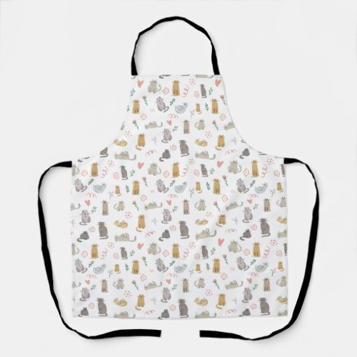 Cute Whimsical Cats Pattern Illustration Apron
