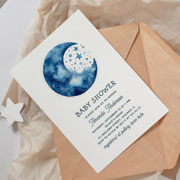 Cute Whimsical Celestial Blue Moon Baby Shower Invitation by RemioniArt at Zazzle
