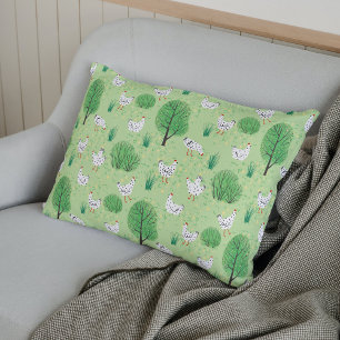 Cute Whimsical Chicken Meadow Green Field Hens Accent Pillow