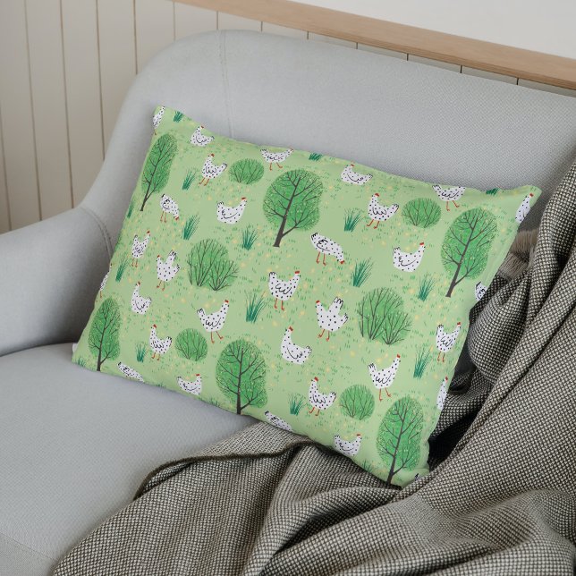 Cute Whimsical Chicken Meadow Green Field Hens Accent Pillow (Creator Uploaded)