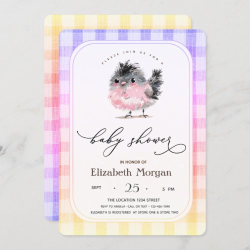 Cute Whimsical Chicken Plaid Baby Shower  Invitation