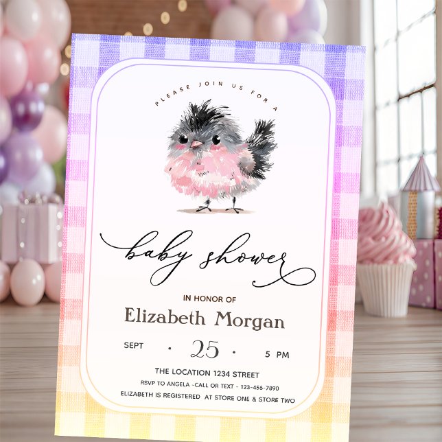 Cute Whimsical Chicken Plaid Baby Shower  Invitation (Creator Uploaded)