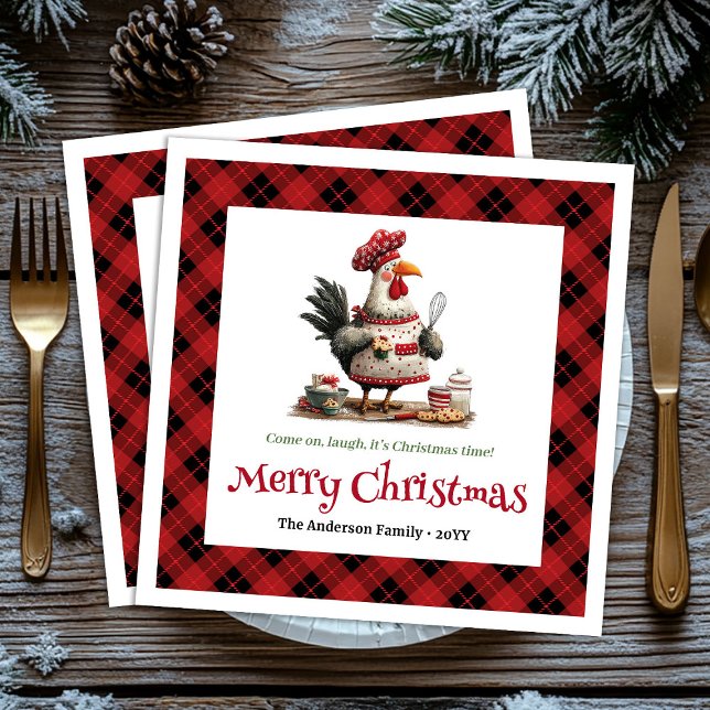 Cute Whimsical Chickens Editable Cartoon Style   Napkins (Cute Whimsical Chickens Editable Cartoon Style Christmas Napkins

)
