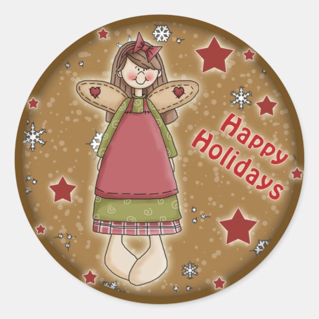 Cute whimsical Christmas angel Classic Round Sticker (Front)