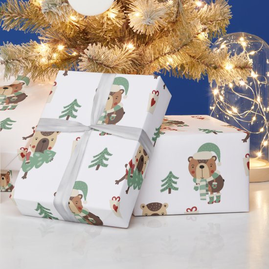 Cute Whimsical Christmas Bear Wrapping Paper