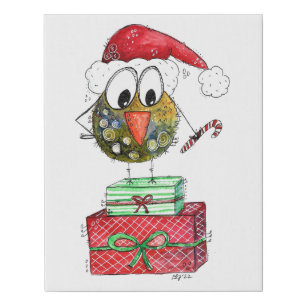 Cute Whimsical Christmas Bird Faux Canvas Print