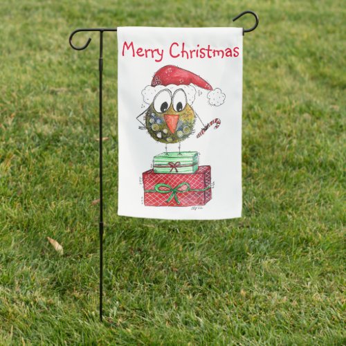 Cute Whimsical Christmas Bird Garden Flag