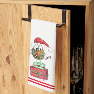 Cute Whimsical Christmas Bird Kitchen Towels