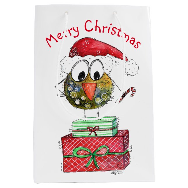 Cute Whimsical Christmas Bird Medium Gift Bag (Front)