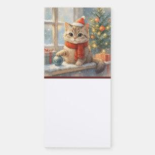 Cute Whimsical Christmas cat Magnetic Notepad