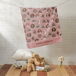 Cute Whimsical Christmas Cookie Pattern Custom Baby Blanket