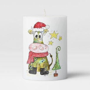 Cute Whimsical Christmas Cow Pillar Candle