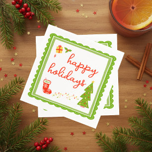 Cute Whimsical Christmas Icons HAPPY HOLIDAYS Napkins