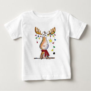 Cute Whimsical Christmas Moose Baby T-Shirt