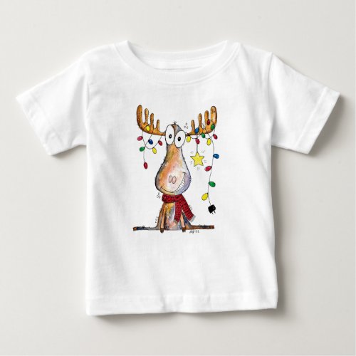 Cute Whimsical Christmas Moose Baby T_Shirt