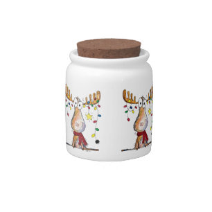 Cute Whimsical Christmas Moose Candy Jar