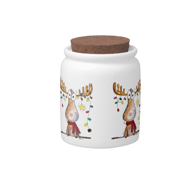 Cute Whimsical Christmas Moose Candy Jar (Front)