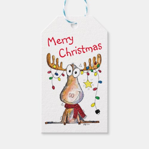 Cute Whimsical Christmas Moose Gift Tags