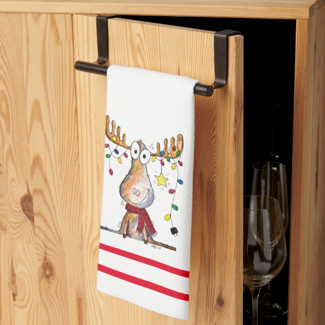 Cute Whimsical Christmas Moose Kitchen Towel (Thirds Fold)