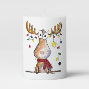 Cute Whimsical Christmas Moose Pillar Candle