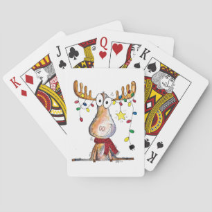 Cute Whimsical Christmas Moose Poker Cards