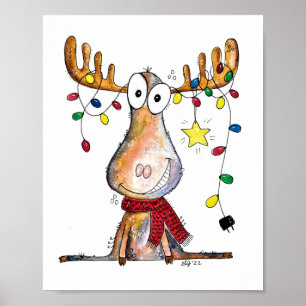 Cute Whimsical Christmas Moose Poster