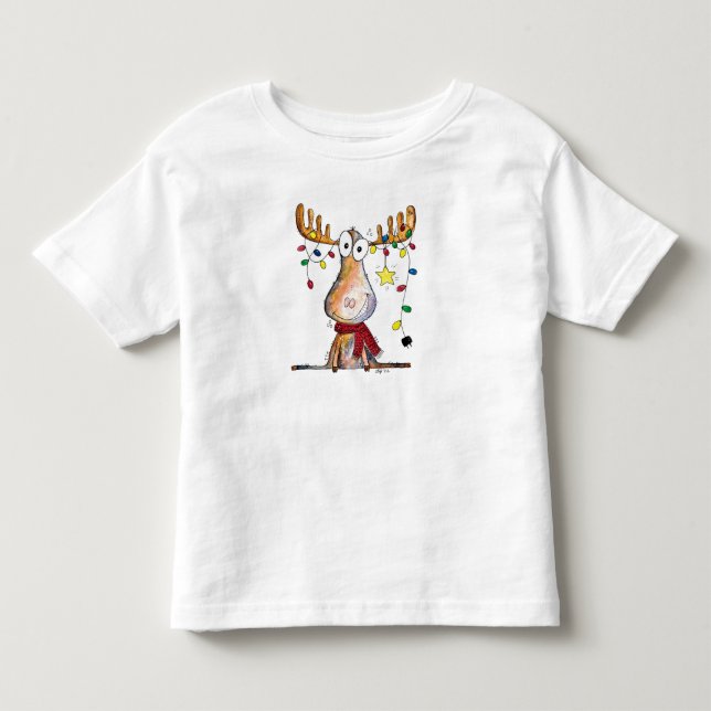 Cute Whimsical Christmas Moose Toddler T-shirt (Front)