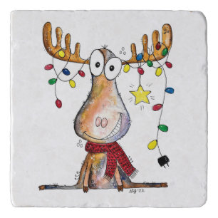 Cute Whimsical Christmas Moose Trivet