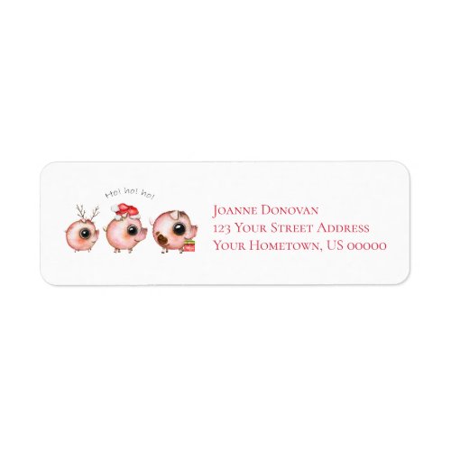 Cute Whimsical Christmas Pigs Big Eyes Label