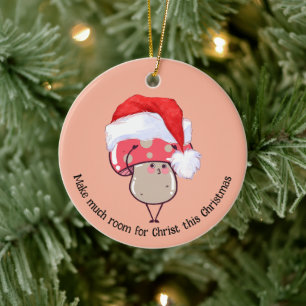 Cute Whimsical Christmas Santa Mushroom Ceramic Ornament