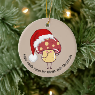 Cute Whimsical Christmas Santa Mushroom Ceramic Ornament