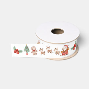 Cute Whimsical Christmas Santa Snowman Reindeer  Grosgrain Ribbon