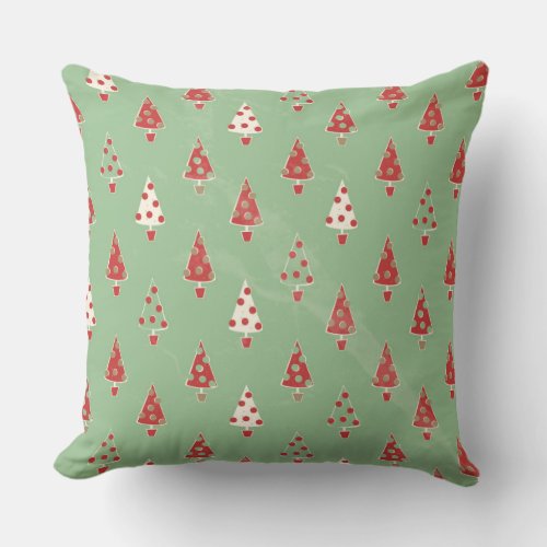 Cute Whimsical Christmas Tree Pattern Throw Pillow