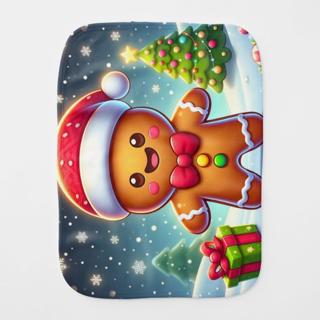 Cute Whimsical Christmas/winter gingerbread man Baby Burp Cloth (Front)