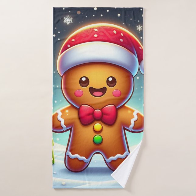 Cute Whimsical Christmas/winter gingerbread man Bath Towel (Bath Towel)