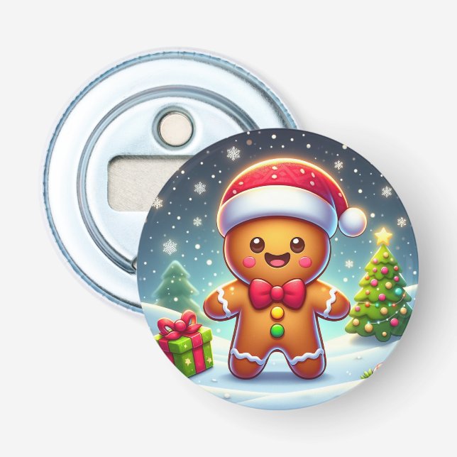 Cute Whimsical Christmas/winter gingerbread man Bottle Opener (Front)