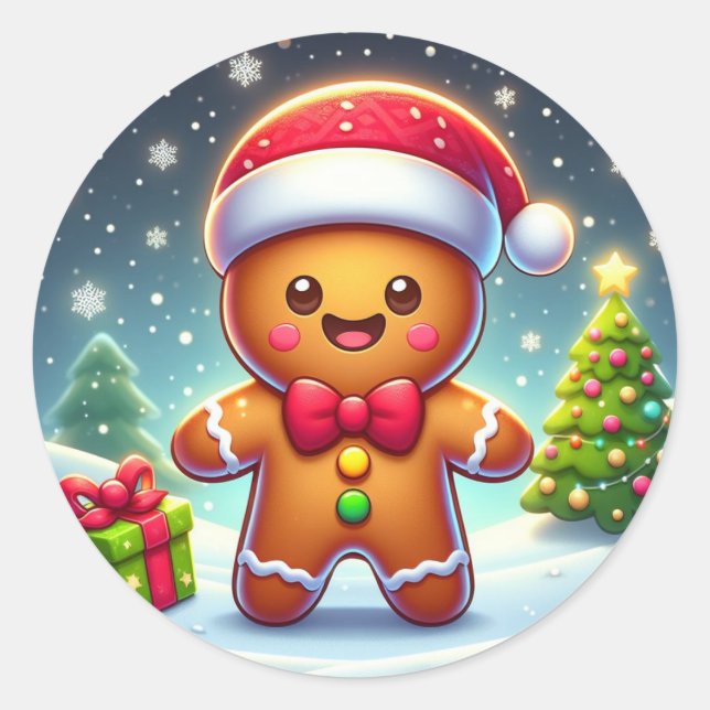 Cute Whimsical Christmas/winter gingerbread man Classic Round Sticker (Front)