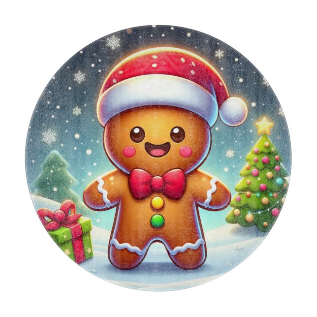 Cute Whimsical Christmas/winter gingerbread man Cutting Board (Front)