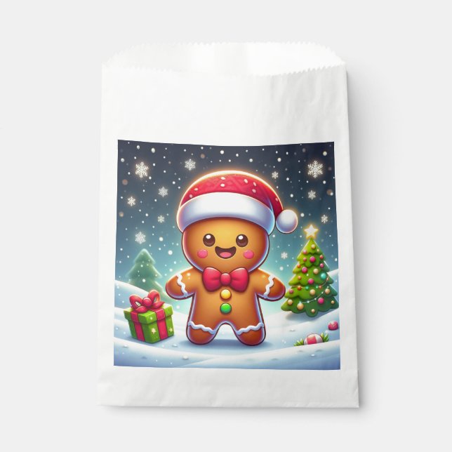 Cute Whimsical Christmas/winter gingerbread man Favor Bag (Front)