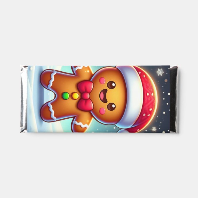 Cute Whimsical Christmas/winter gingerbread man Hershey Bar Favors (Front)