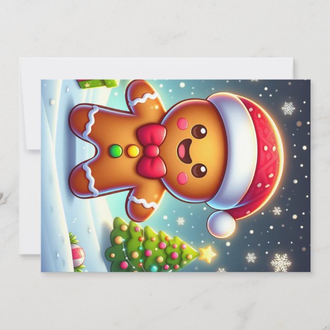 Cute Whimsical Christmas/winter gingerbread man Holiday Card (Front)