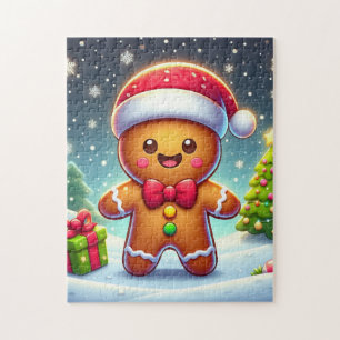 Cute Whimsical Christmas/winter gingerbread man Jigsaw Puzzle