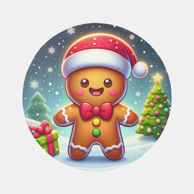 Cute Whimsical Christmas/winter gingerbread man Outdoor Rug (Front)