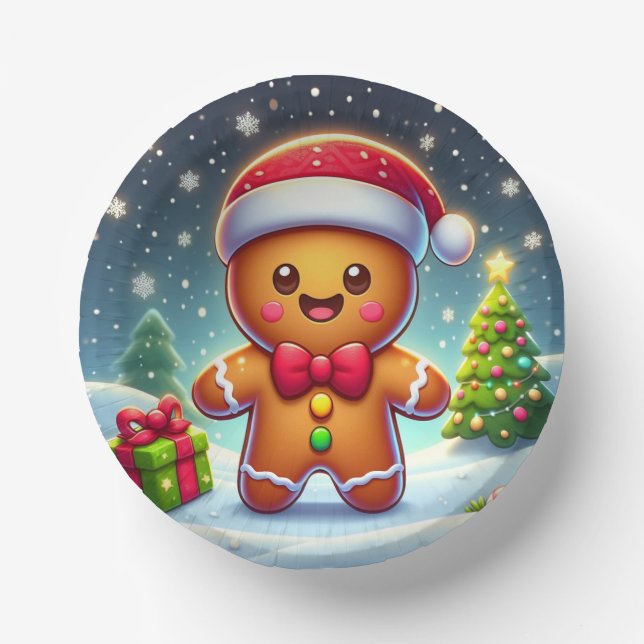 Cute Whimsical Christmas/winter gingerbread man Paper Bowls (Front)