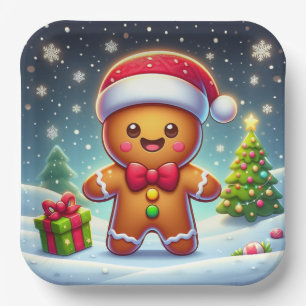 Cute Whimsical Christmas/winter gingerbread man Paper Plates