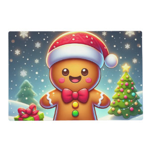 Cute Whimsical Christmas/winter gingerbread man Placemat