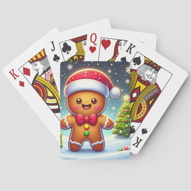 Cute Whimsical Christmas/winter gingerbread man Poker Cards (Back)