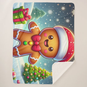 Cute Whimsical Christmas/winter gingerbread man Sherpa Blanket