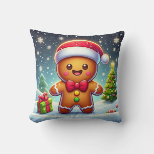Cute Whimsical Christmas/winter gingerbread man Throw Pillow